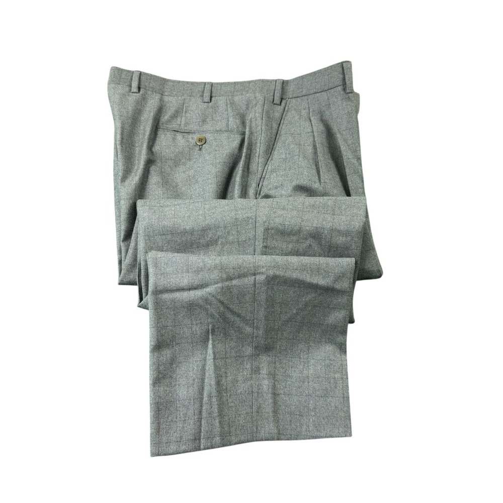 Brioni Sigma Pleated Gray Brown Blue Checked Wool Trouser 38x26